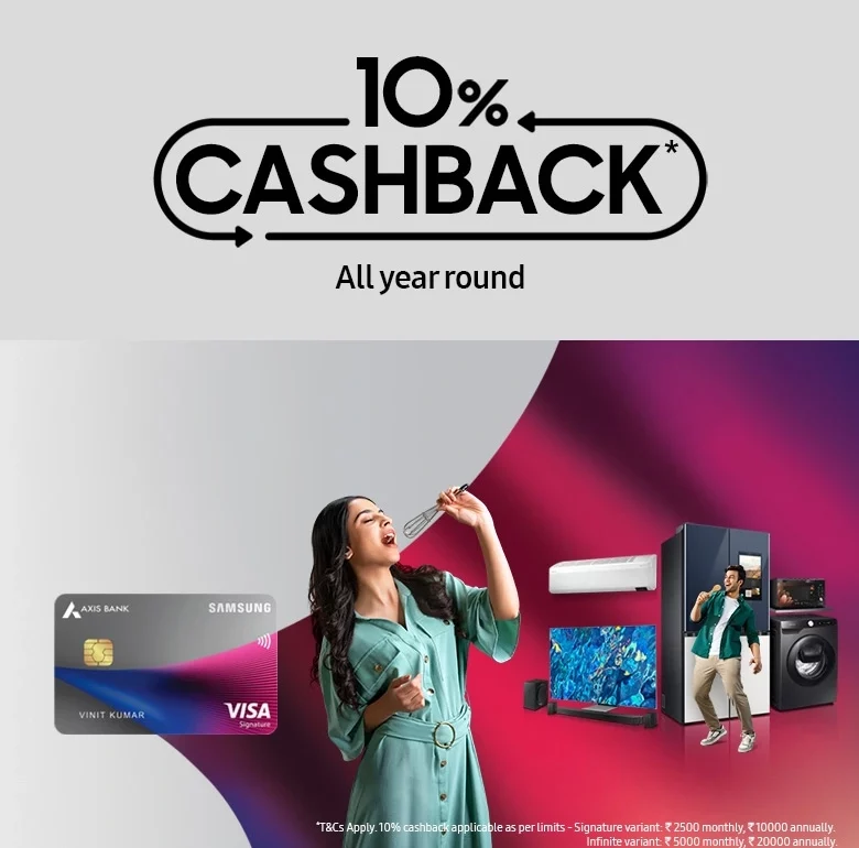 With a 10% reward on its goods, Samsung in partnership with axis bank introduces a credit card in India.